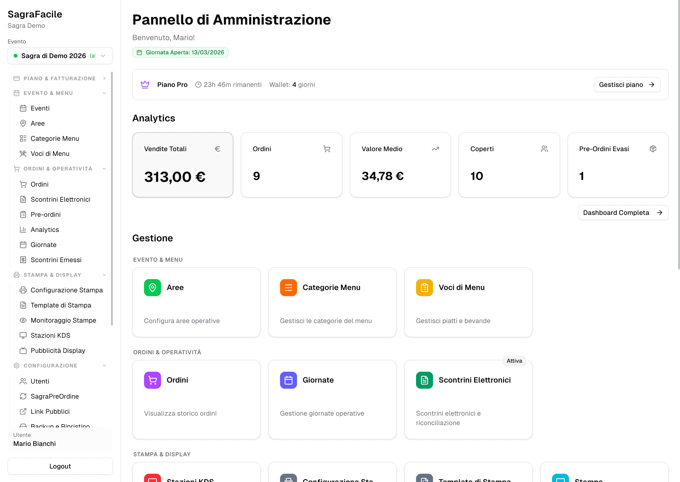 Panoramica del pannello di amministrazione
