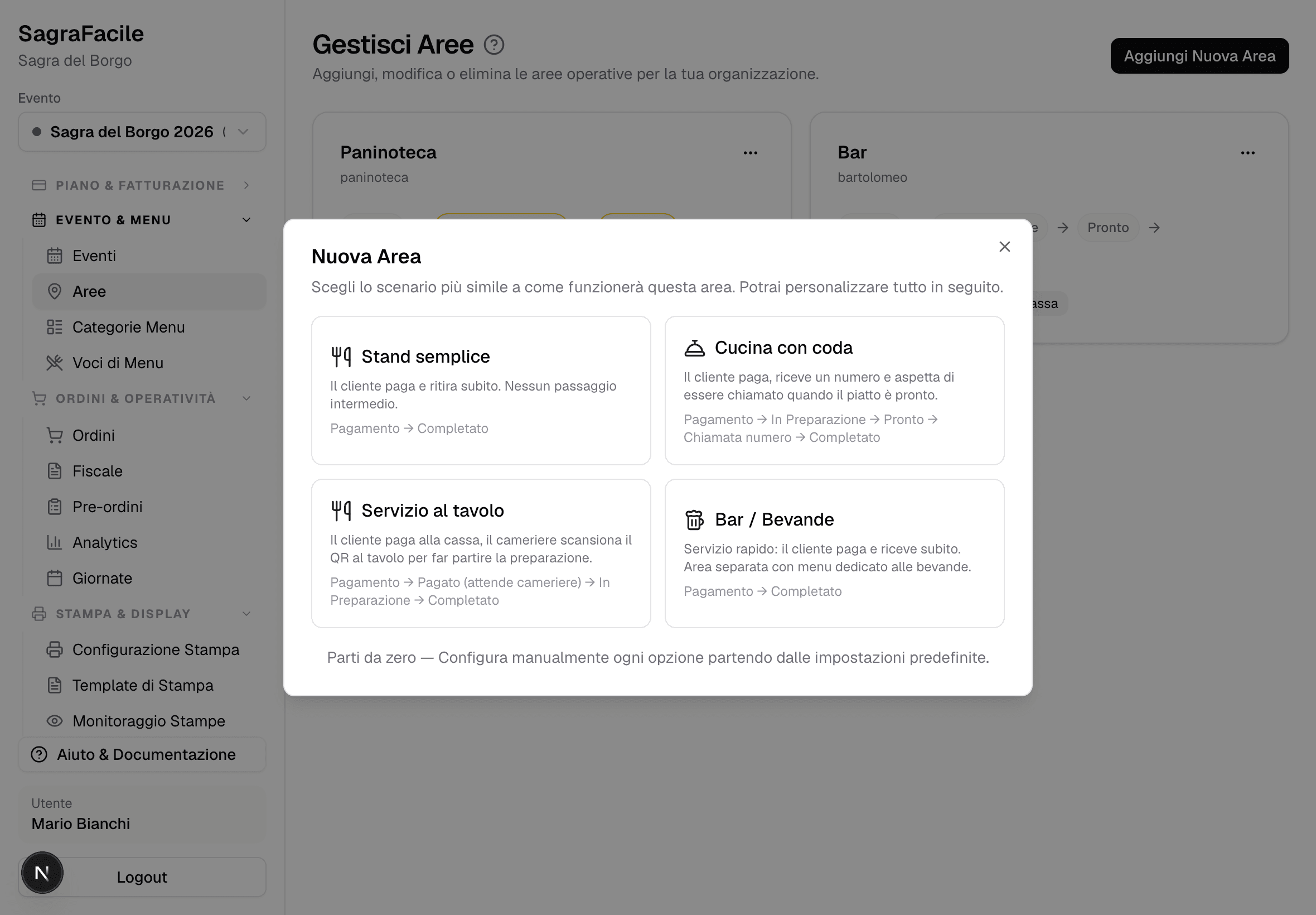 Selettore di scenario per la nuova area